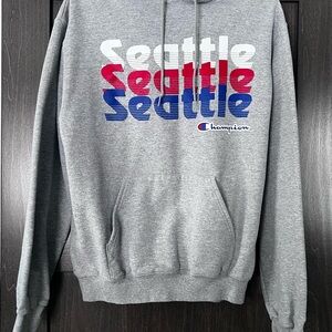 Champion Gray Hoodie with Seattle Graphic